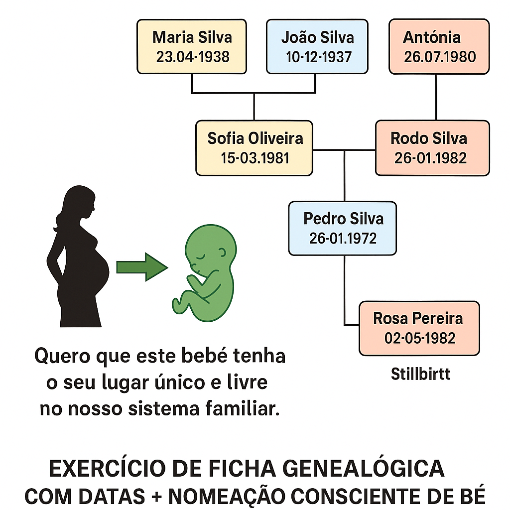 Exercício: ficha genealógica com datas + nomeação consciente do bebé.